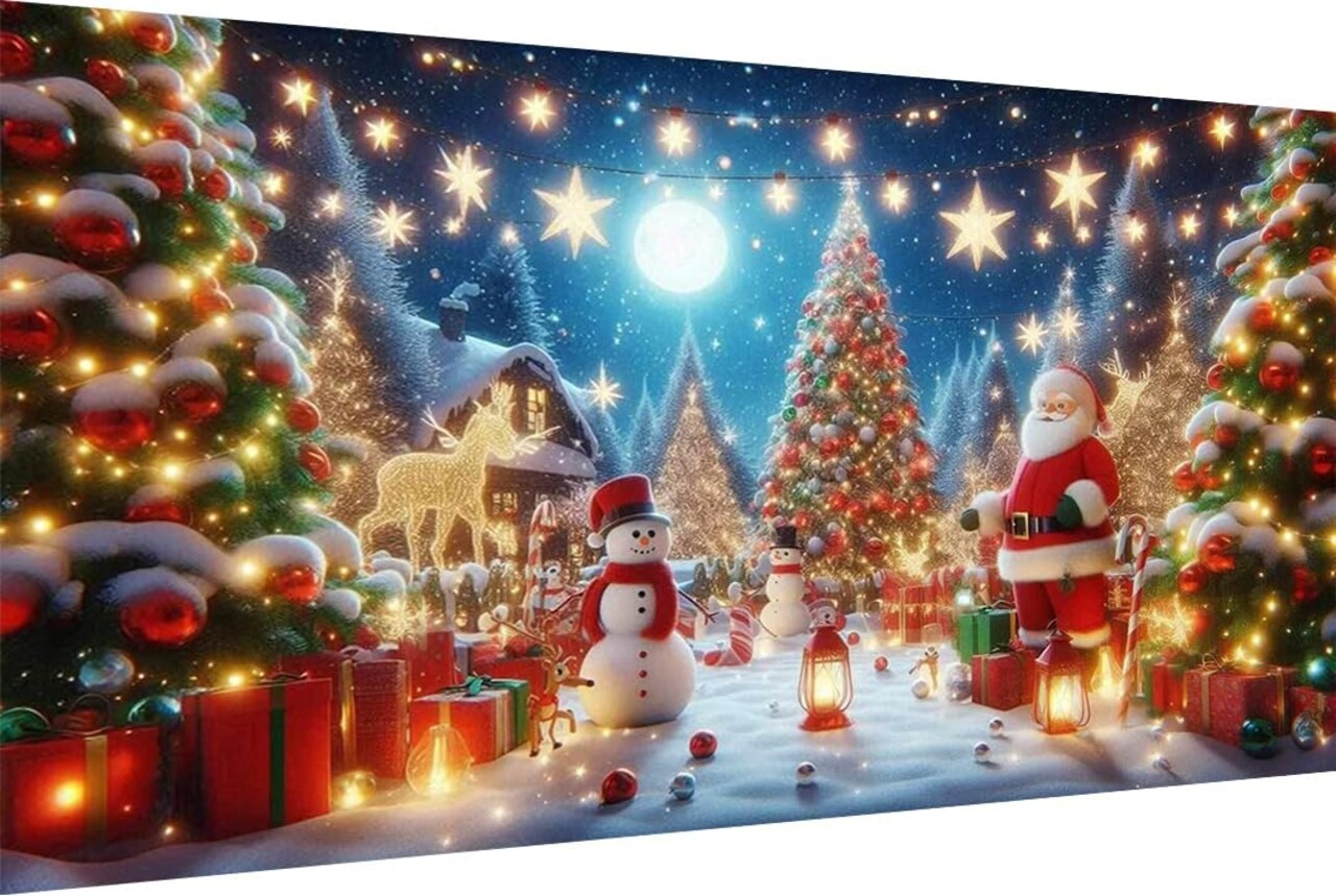 Christmas Large Diamond Art Kits for Adults,DIY Santa Claus and Christmas Tree Diamond Painting Kits for Beginners,Full Drill Gem Crystal Painting Art Craft for Home Decor Gifts 16x28 Inch.